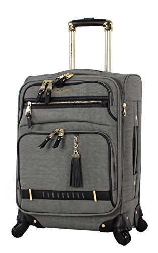 Steve Madden Designer Luggage Collection - Lightweight Softside Expandable Suitcase for Men & Women - Durable 20 Inch Carry On Bag with 4-Rolling Spinner Wheels (Peek-A-Boo Grey)